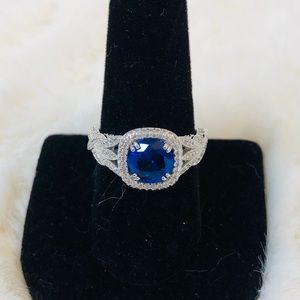 Bomb Party Cobalt Blue Spinal & White Topaz Ring size 9